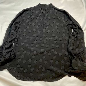 Ann Taylor Women’s Black Blouse Polka Dot Mock Neck Sleeve Bow Size Petite XS
